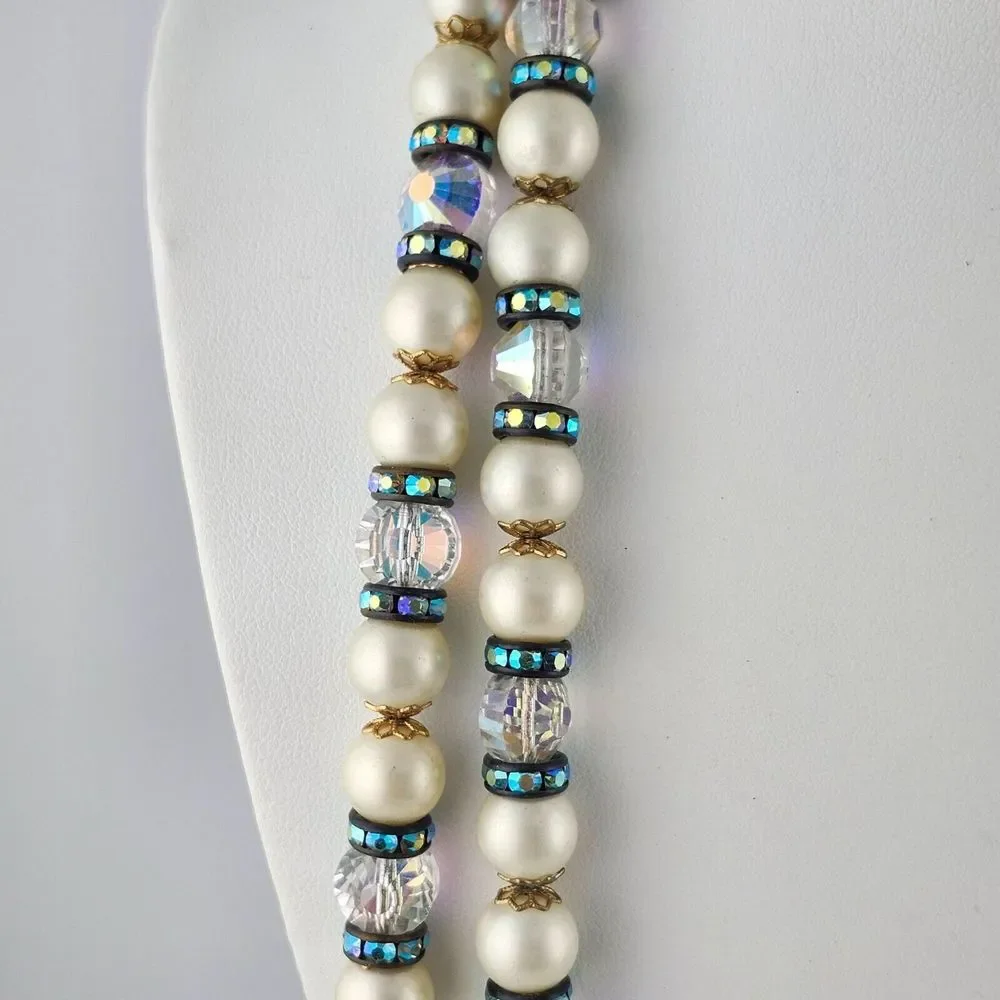Hobe Vintage Faux Pearl & Crystal Beaded‎ Necklace 30